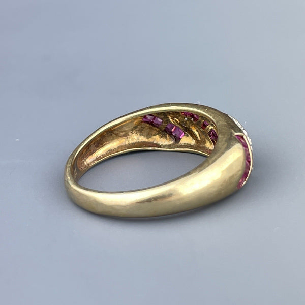 Vintage Gold Diamond Ruby Half Eternity Band Ring, Sz 5.5 - Boylerpf