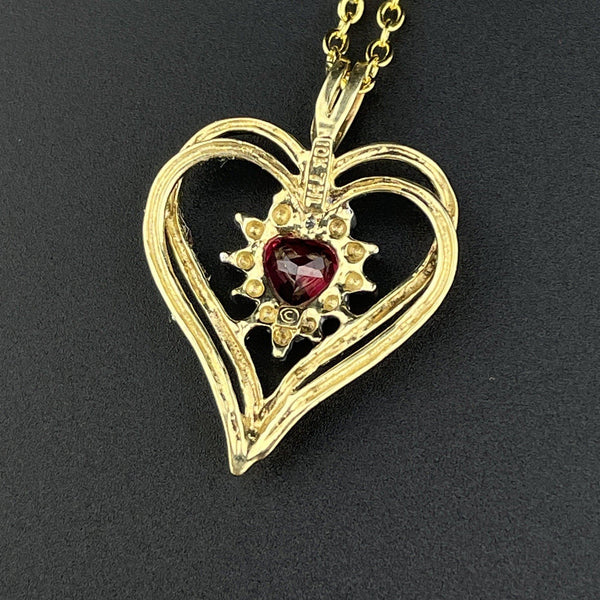Vintage 10K Gold Ruby White Quartz Heart Pendant Necklace - Boylerpf