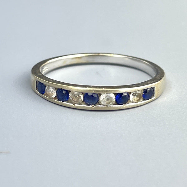 Vintage 10K White Gold Blue White Topaz Half Eternity Band Ring, Sz 8 1/4 - Boylerpf