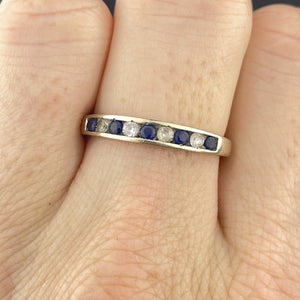 Vintage 10K White Gold Blue White Topaz Half Eternity Band Ring, Sz 8 1/4 - Boylerpf