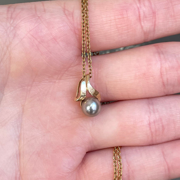 14K Gold Gray Pearl Pendant Necklace - Boylerpf