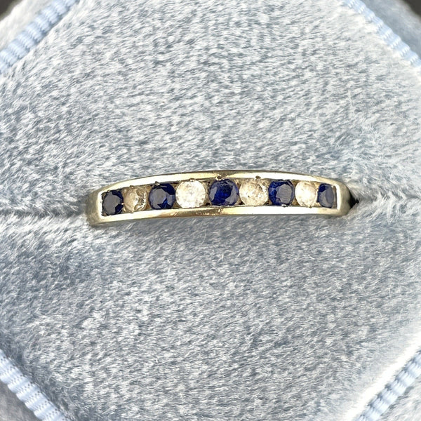 Vintage 10K White Gold Blue White Topaz Half Eternity Band Ring, Sz 8 1/4 - Boylerpf