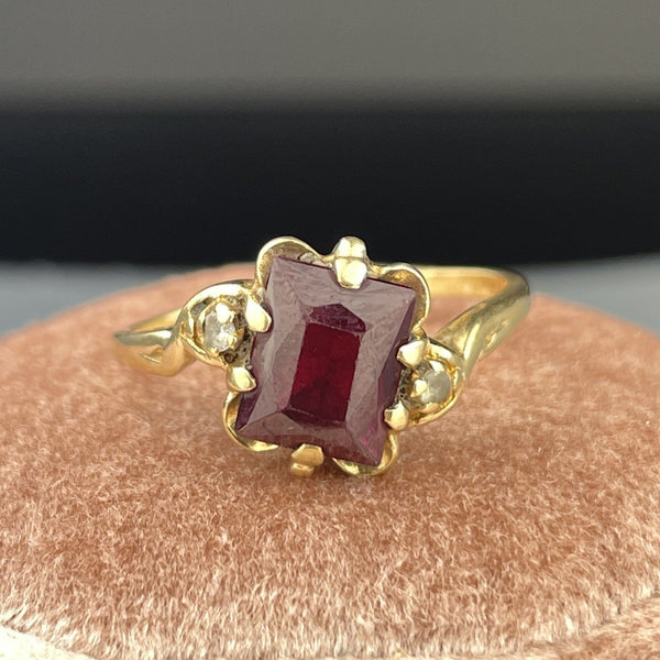 Vintage Art Deco 10K Gold Emerald Cut Ruby Ring, Sz 8 1/4 - Boylerpf