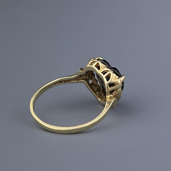 Vintage 10K Gold Black Onyx Diamond Heart Ring, Sz 4 1/4 - Boylerpf