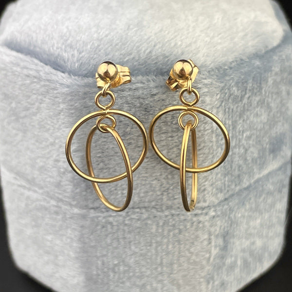 Vintage Solid 10K Gold Double Hoop Post Earrings - Boylerpf