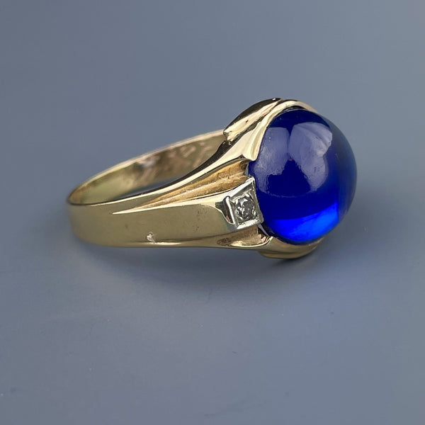 Vintage 14K 10 CTW Sapphire Diamond Mens Ring, Sz 11 1/4 - Boylerpf