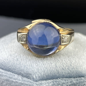 Vintage 14K 10 CTW Sapphire Diamond Mens Ring, Sz 11 1/4 - Boylerpf