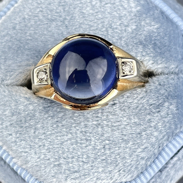 Vintage 14K 10 CTW Sapphire Diamond Mens Ring, Sz 11 1/4 - Boylerpf