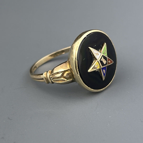 Pijl In de naam Machtigen Vintage 14K Gold Onyx Enamel Masonic Star Ring, Sz 5 3/4 – Boylerpf