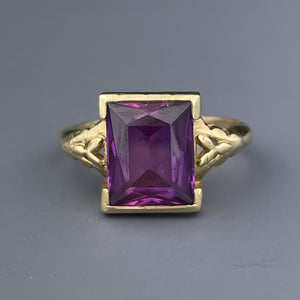 Vintage Art Deco 10K Gold Emerald Cut Amethyst Ring, Sz 4 1/4 - Boylerpf