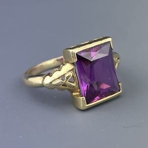 Vintage Art Deco 10K Gold Emerald Cut Amethyst Ring, Sz 4 1/4 - Boylerpf