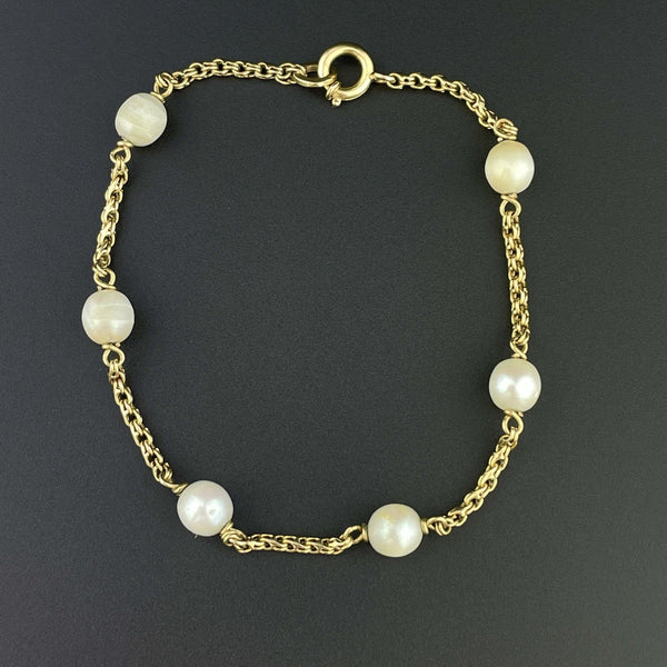 Vintage 10K Gold Pearl Tin Cup Chain Bracelet - Boylerpf