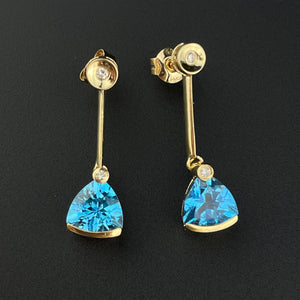 Vintage 14K Gold Diamond Stud Blue Topaz Drop Earrings - Boylerpf