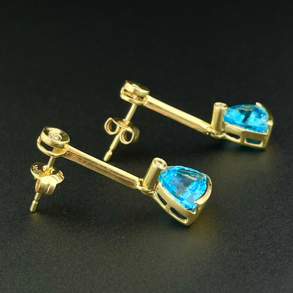 Vintage 14K Gold Diamond Stud Blue Topaz Drop Earrings - Boylerpf