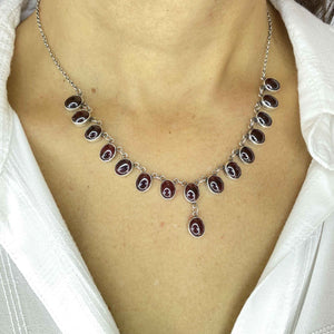 Natural Garnet Cabochon Fringe Necklace in Silver - Boylerpf