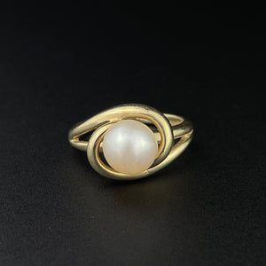 Vintage 10K Gold Love Knot Pearl Solitaire Retro Engagement Ring, Sz 5 1/2 - Boylerpf