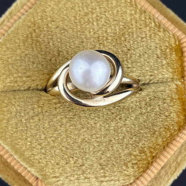 Vintage 10K Gold Love Knot Pearl Solitaire Retro Engagement Ring, Sz 5 1/2 - Boylerpf