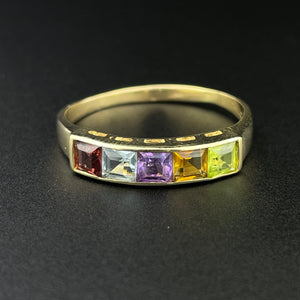 Vintage 14K Gold Multi Gemstone Harlequin Stacking Band Ring, Sz 10 3/4 - Boylerpf