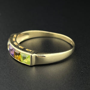 Vintage 14K Gold Multi Gemstone Harlequin Stacking Band Ring, Sz 10 3/4 - Boylerpf