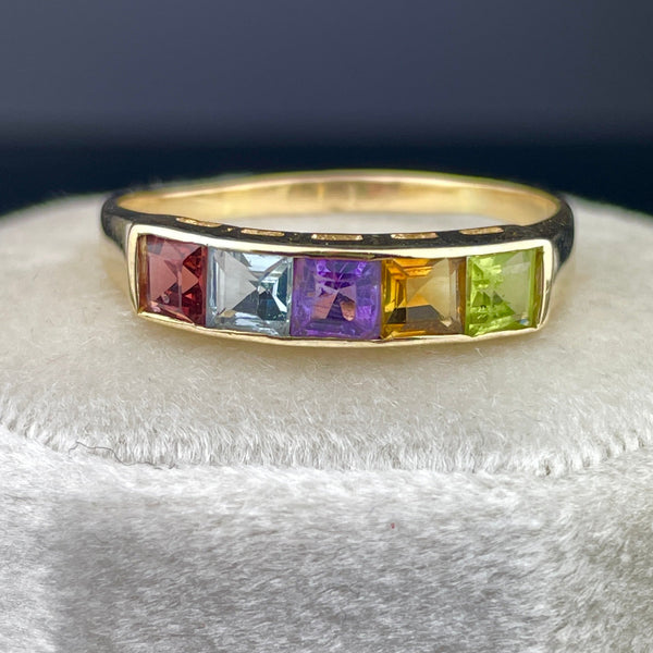 Vintage 14K Gold Multi Gemstone Harlequin Stacking Band Ring, Sz 10 3/4 - Boylerpf