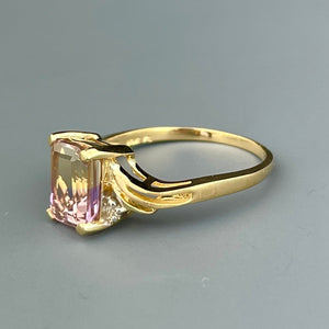 Vintage 14K Gold Diamond Ametrine Cocktail Ring, Sz 7 1/2 - Boylerpf