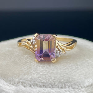 Vintage 14K Gold Diamond Ametrine Cocktail Ring, Sz 7 1/2 - Boylerpf