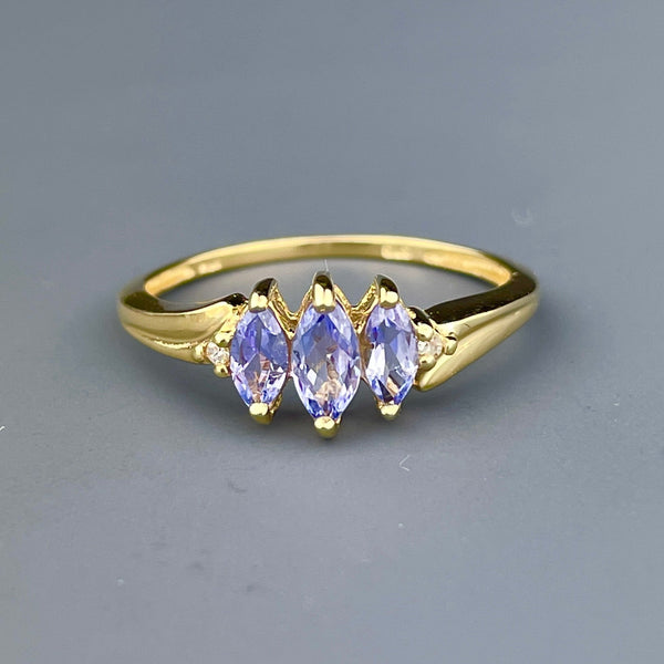Vintage 10K Gold Diamond Tanzanite Three Stone Ring, Sz 6 3/4 - Boylerpf