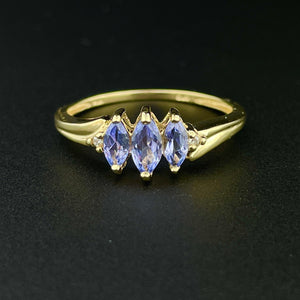 Vintage 10K Gold Diamond Tanzanite Three Stone Ring, Sz 6 3/4 - Boylerpf