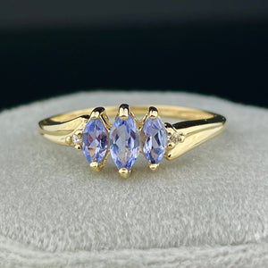 Vintage 10K Gold Diamond Tanzanite Three Stone Ring, Sz 6 3/4 - Boylerpf