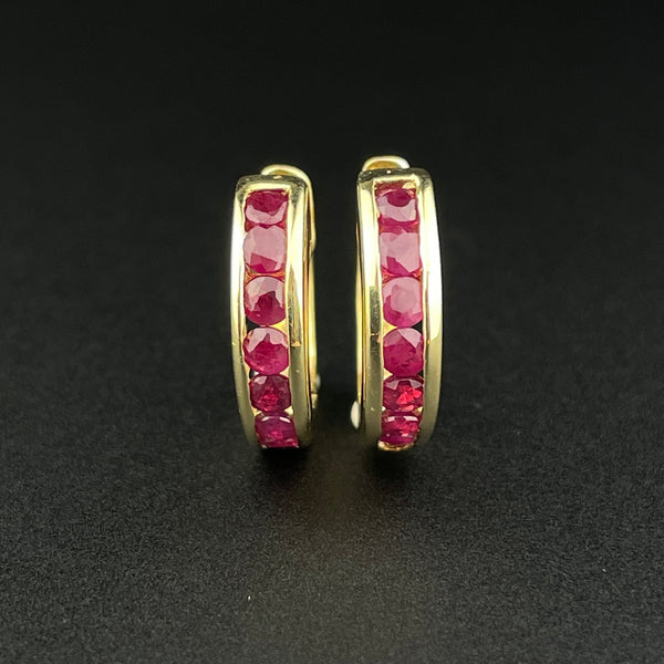Vintage 10K Gold Ruby Huggie Hoop Stud Earrings – Boylerpf