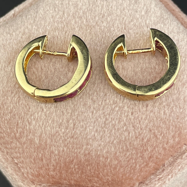 Vintage 10K Gold Ruby Huggie Hoop Stud Earrings - Boylerpf