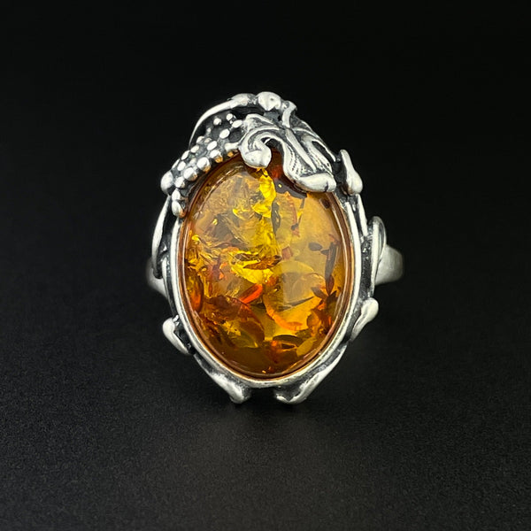 Vintage Silver Amber Arts and Crafts Statement Ring, Sz 7 – Boylerpf