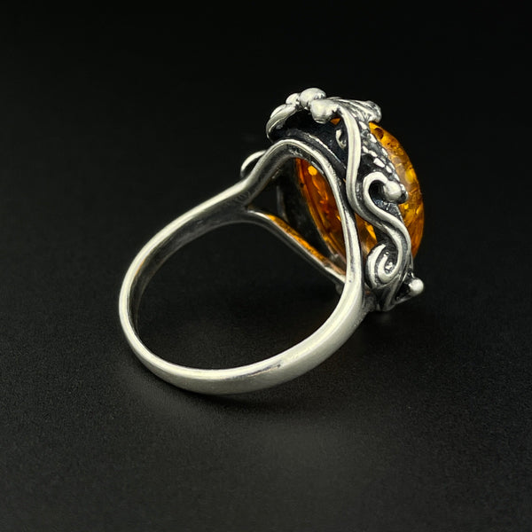 Zs. Black Amber 800 Silver Ring Polish Jewelry Poland 