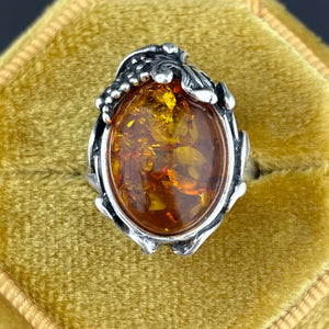 Vintage Silver Amber Arts and Crafts Statement Ring, Sz 7 - Boylerpf