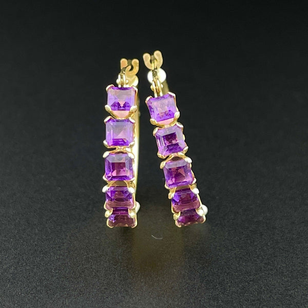 Vintage 10K Gold Amethyst Huggie Hoop Stud Earrings - Boylerpf