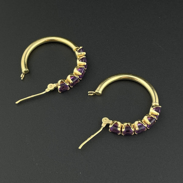 Vintage 10K Gold Amethyst Huggie Hoop Stud Earrings - Boylerpf