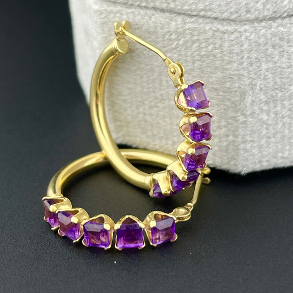 Vintage 10K Gold Amethyst Huggie Hoop Stud Earrings - Boylerpf