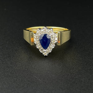 Vintage 10K Gold Sapphire Diamond Halo Engagement Ring, Sz 5 3/4 - Boylerpf