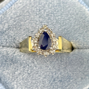 Vintage 10K Gold Sapphire Diamond Halo Engagement Ring, Sz 5 3/4 - Boylerpf