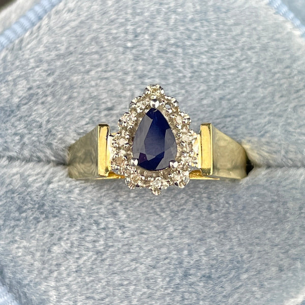 Vintage 10K Gold Sapphire Diamond Halo Engagement Ring, Sz 5 3/4 - Boylerpf