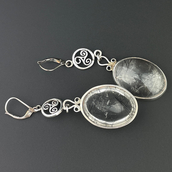 Vintage Silver Long Rutilated Quartz Teardrop Earrings - Boylerpf