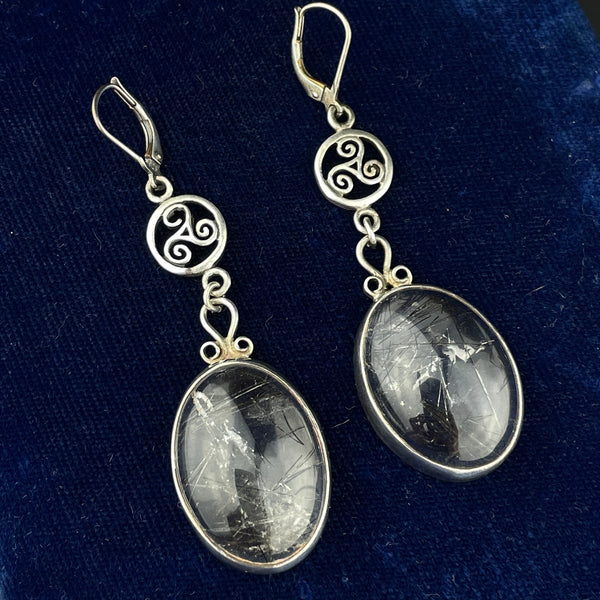 Vintage Silver Long Rutilated Quartz Teardrop Earrings - Boylerpf