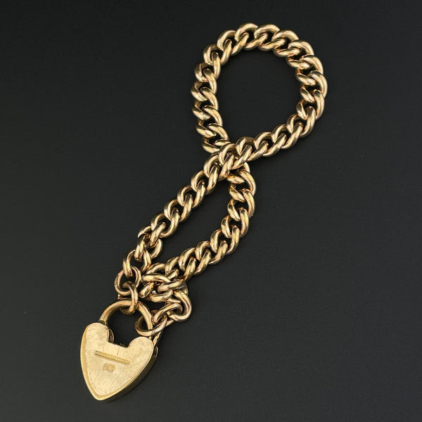 Antique Rolled Gold Fancy Link Heart Padlock Watch Chain - Boylerpf