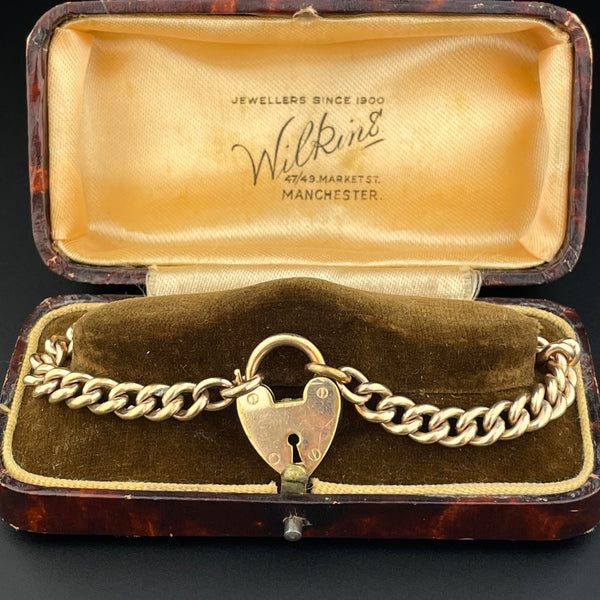 Antique Rolled Gold Fancy Link Heart Padlock Watch Chain - Boylerpf