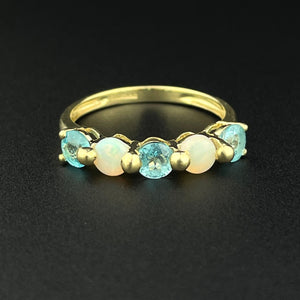 Vintage Gold Opal Simulated Blue Topaz Half Hoop Stacking Ring, Sz 6 1/2 - Boylerpf