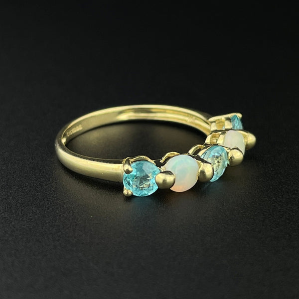 Vintage Gold Opal Simulated Blue Topaz Half Hoop Stacking Ring, Sz 6 1/2 - Boylerpf