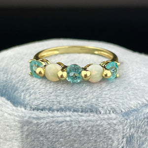 Vintage Gold Opal Simulated Blue Topaz Half Hoop Stacking Ring, Sz 6 1/2 - Boylerpf