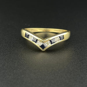 Vintage Gold Diamond Sapphire Chevron Wishbone Stacking Ring, Sz 6 - Boylerpf