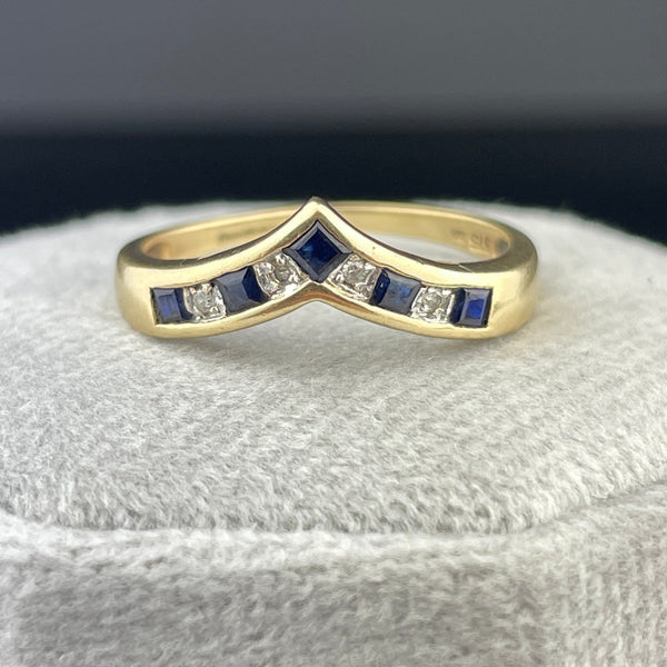 Vintage Gold Diamond Sapphire Chevron Wishbone Stacking Ring, Sz 6 - Boylerpf