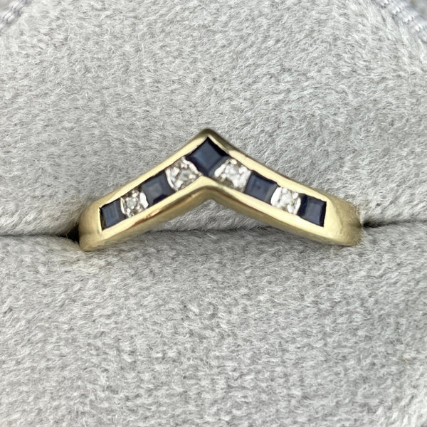 Vintage Gold Diamond Sapphire Chevron Wishbone Stacking Ring, Sz 6 - Boylerpf